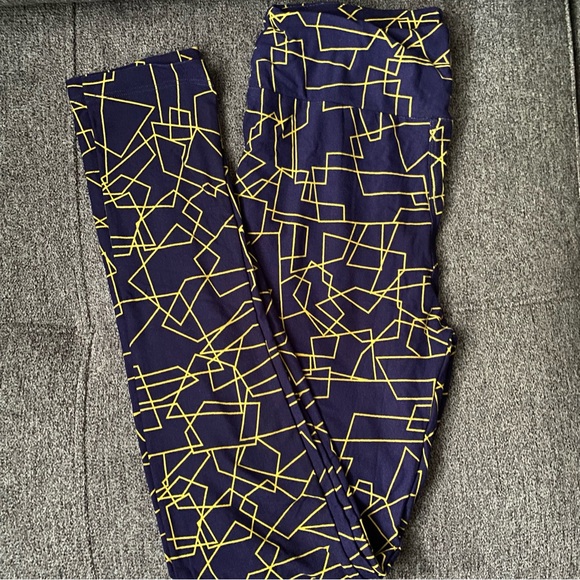 New LulaRoe OS Navy and Yellow Leggings - Picture 1 of 3